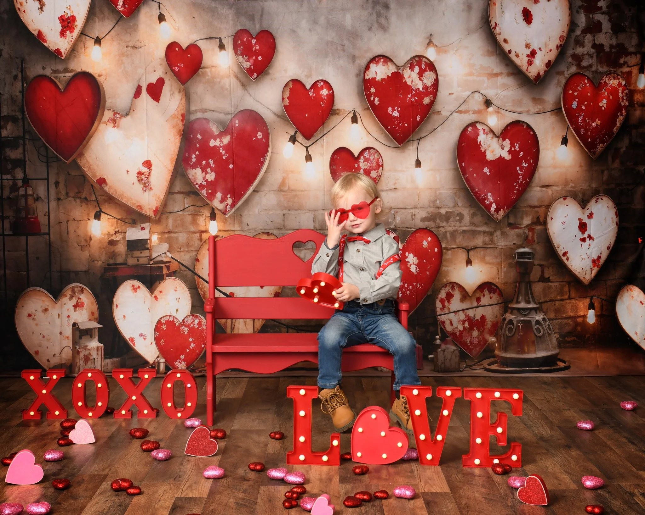 Kate Valentine's Day Retro Lamp Wall Love Backdrop Designed by Emetselch