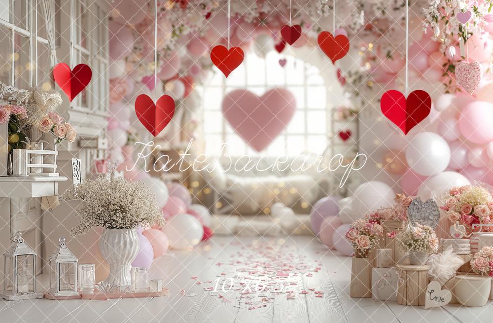 Kate Valentines Hearts Balloons Arch Fleece Backdrop Designed by Emetselch - Image 2