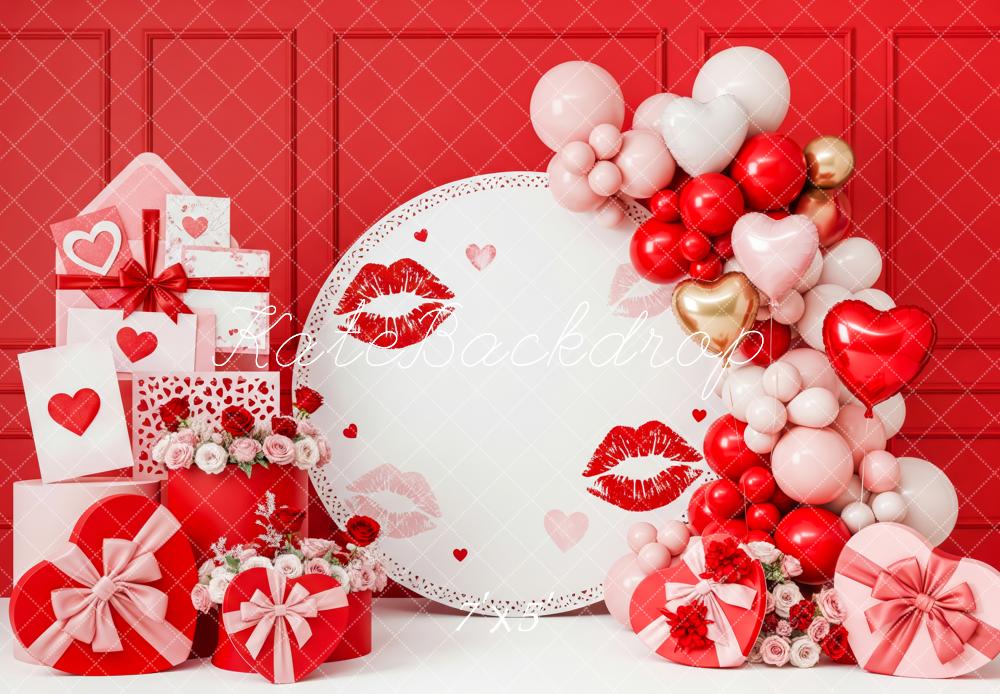 Kate Valentines Lips Balloons Heart Gifts Red Backdrop Designed by Patty Robert