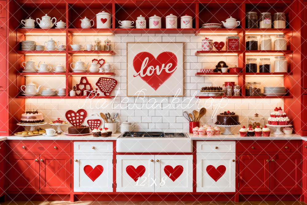 Kate Valentines Red Kitchen Love Decor Fleece Backdrop Designed by Emetselch - Image 4