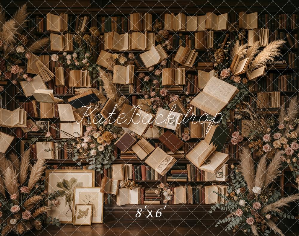Kate Vintage Books Floral Pampas Fleece Backdrop Designed by Emetselch