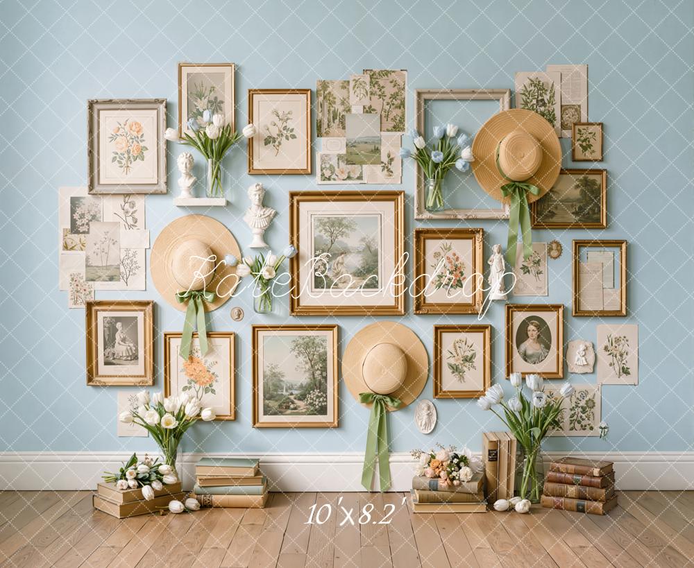 Kate Vintage Gallery Frames Straw Hats Blue Wall Backdrop Designed by Emetselch - Image 6