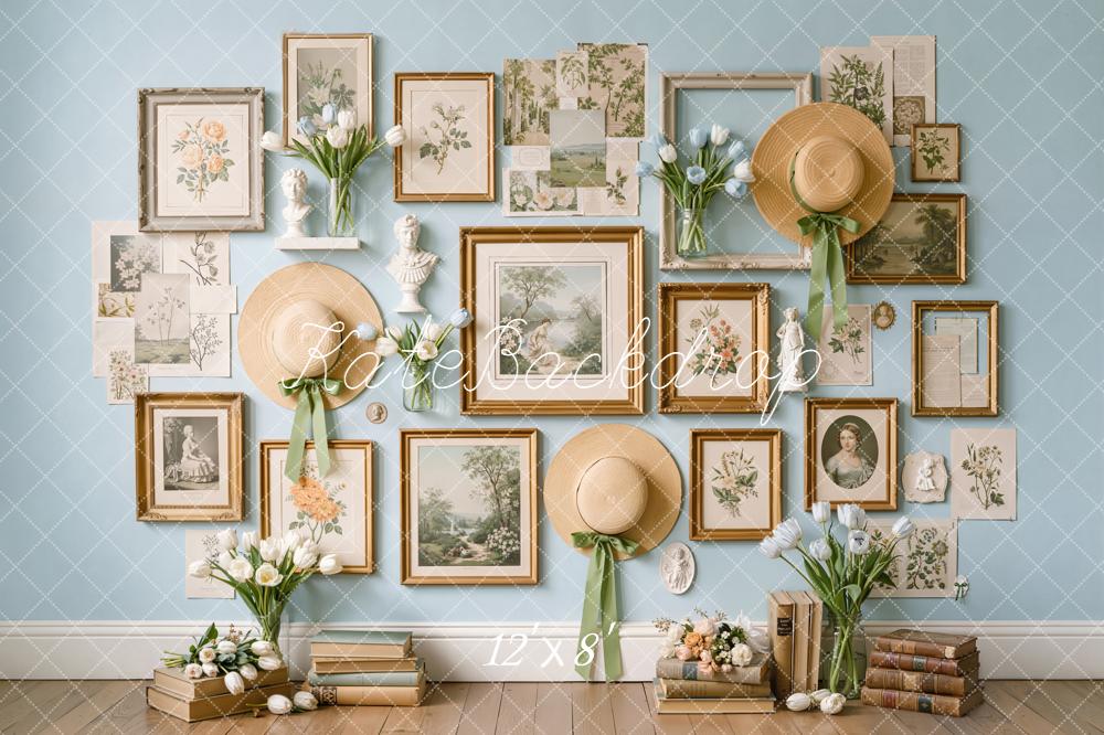 Kate Vintage Gallery Frames Straw Hats Blue Wall Backdrop Designed by Emetselch - Image 8