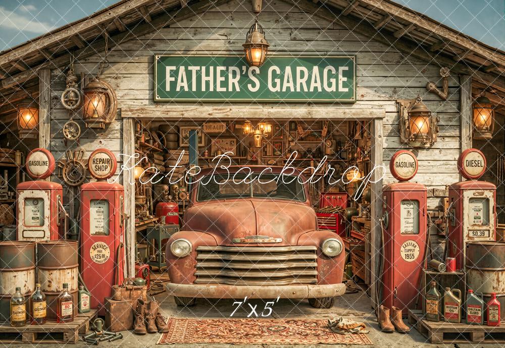 Kate Vintage Garage Old Truck Petrol Pumps Backdrop Designed by Chain Photography