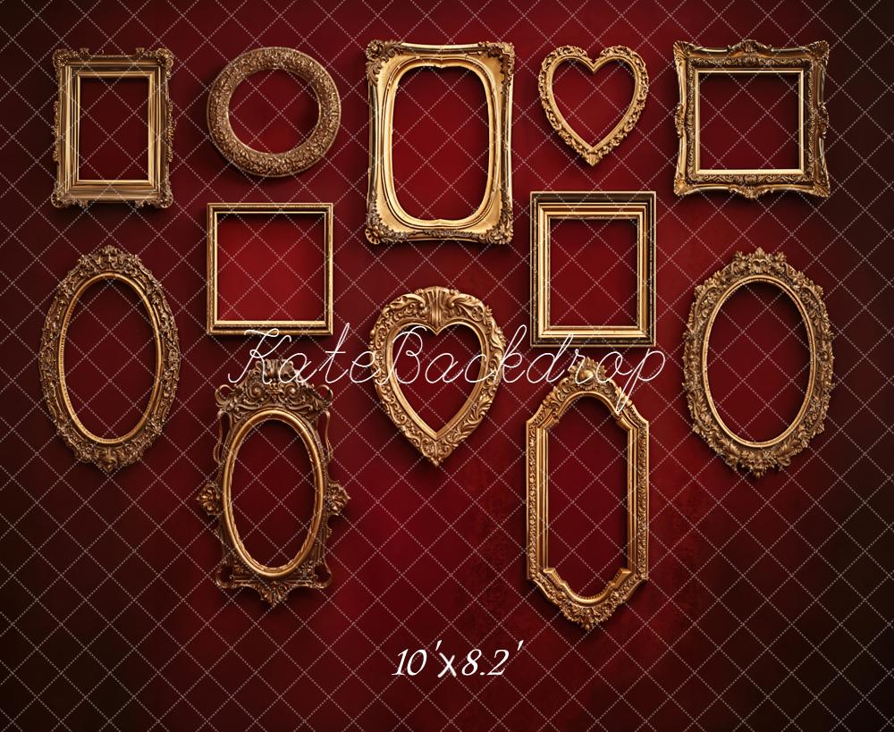 Kate Vintage Gold Frames Red Wall Backdrop Designed by Emstselch - Image 6