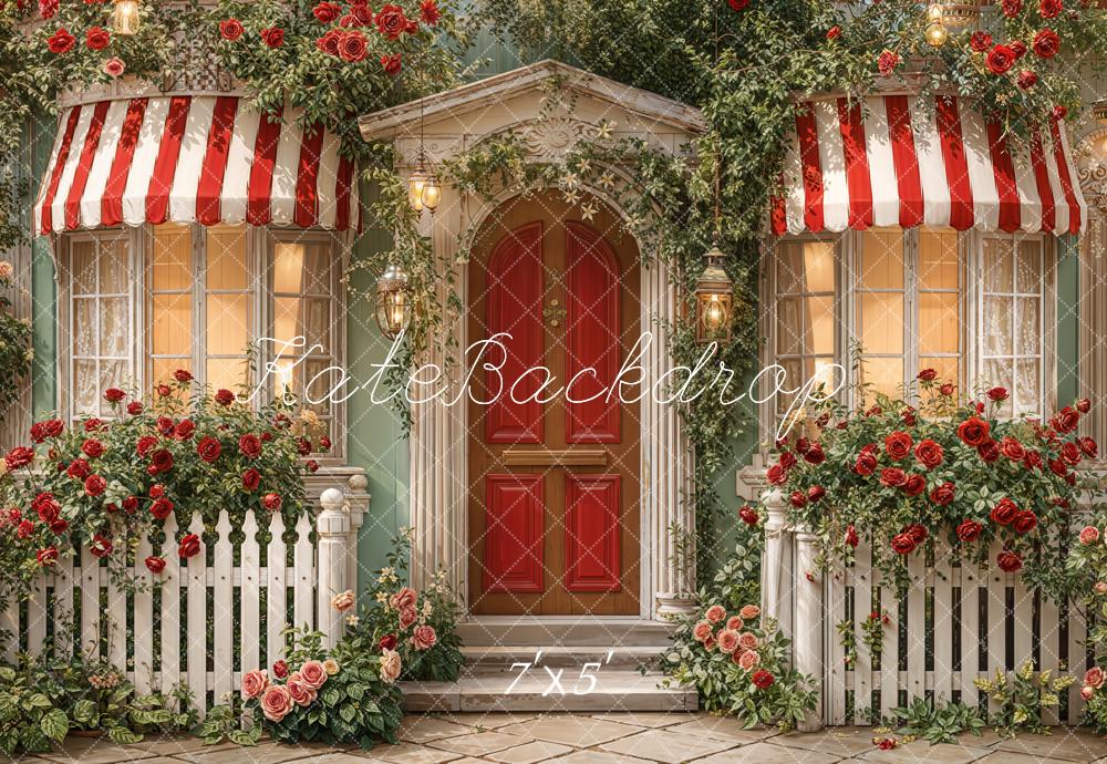 Kate Vintage House Red Door Rose Garden Backdrop Designed by Emetselch