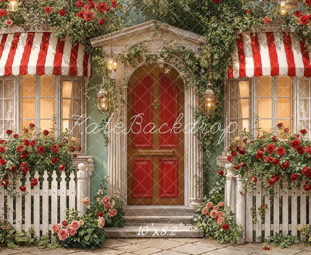 Kate Vintage House Red Door Rose Garden Backdrop Designed by Emetselch - Image 6