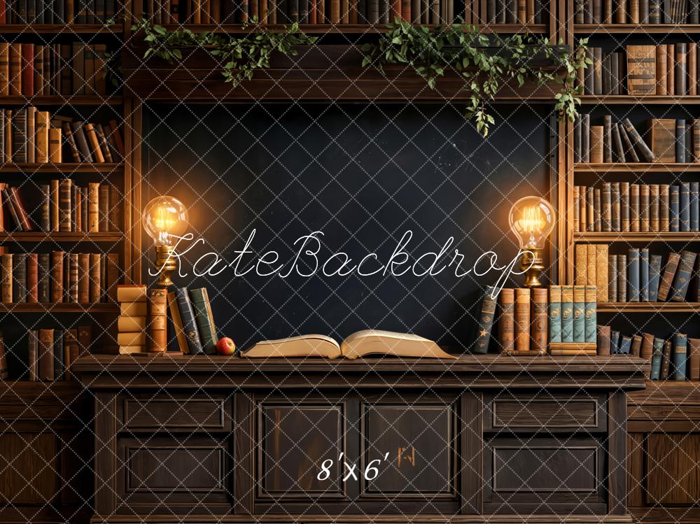Kate Vintage Library Bookshelves Lamp Fleece Backdrop Designed by Emetselch