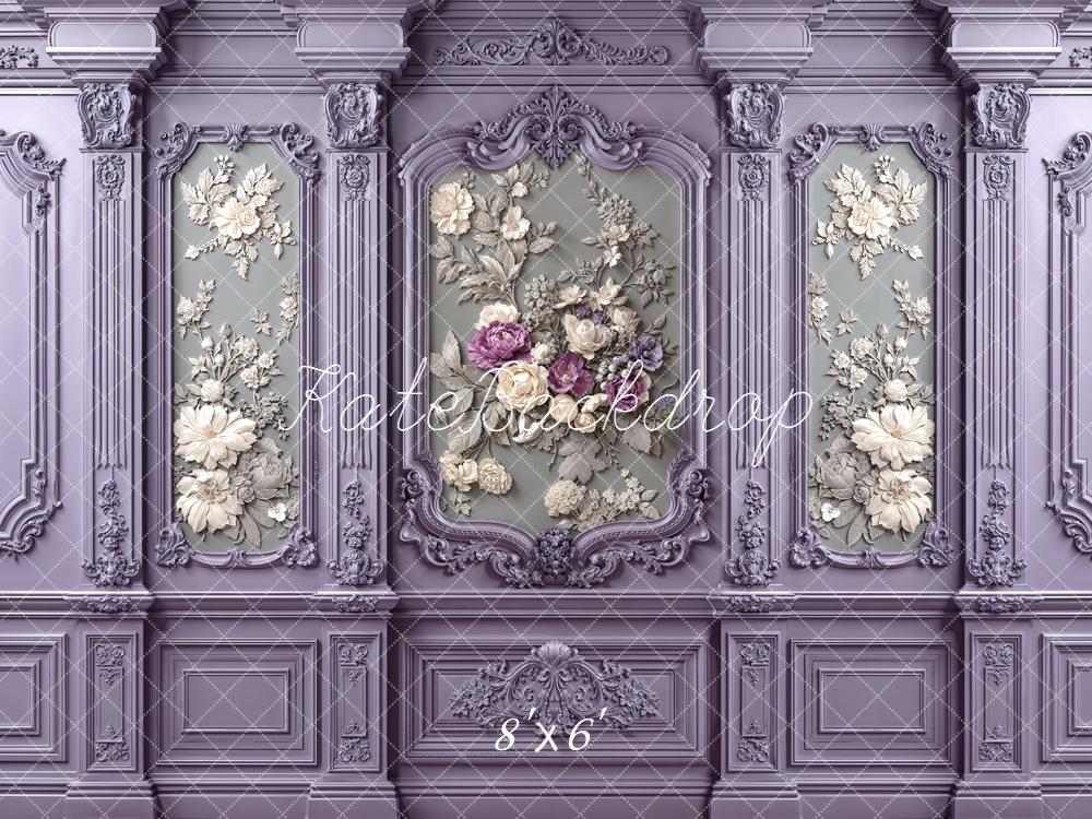 Kate Vintage Ornate Wall Floral Relief Fleece Backdrop Designed by Emetselch