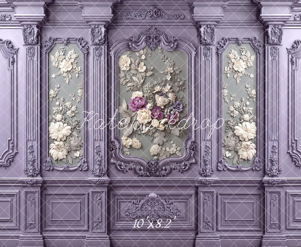 Kate Vintage Ornate Wall Floral Relief Fleece Backdrop Designed by Emetselch - Image 3