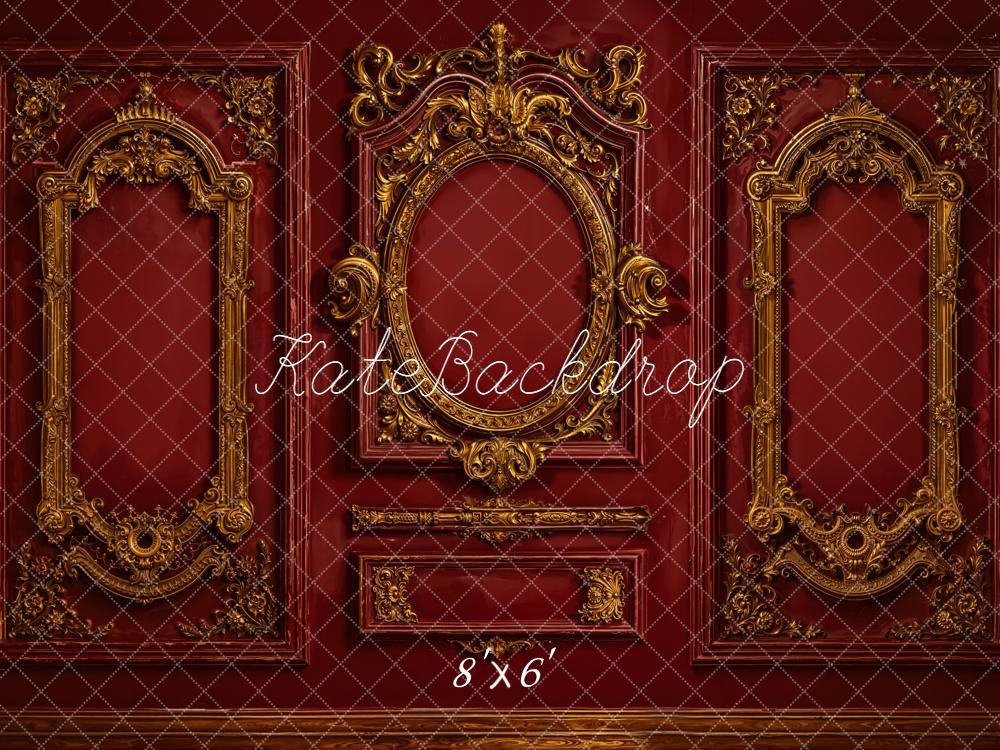 Kate Vintage Red Ornate Wall Fleece Backdrop Designed by Emetselch