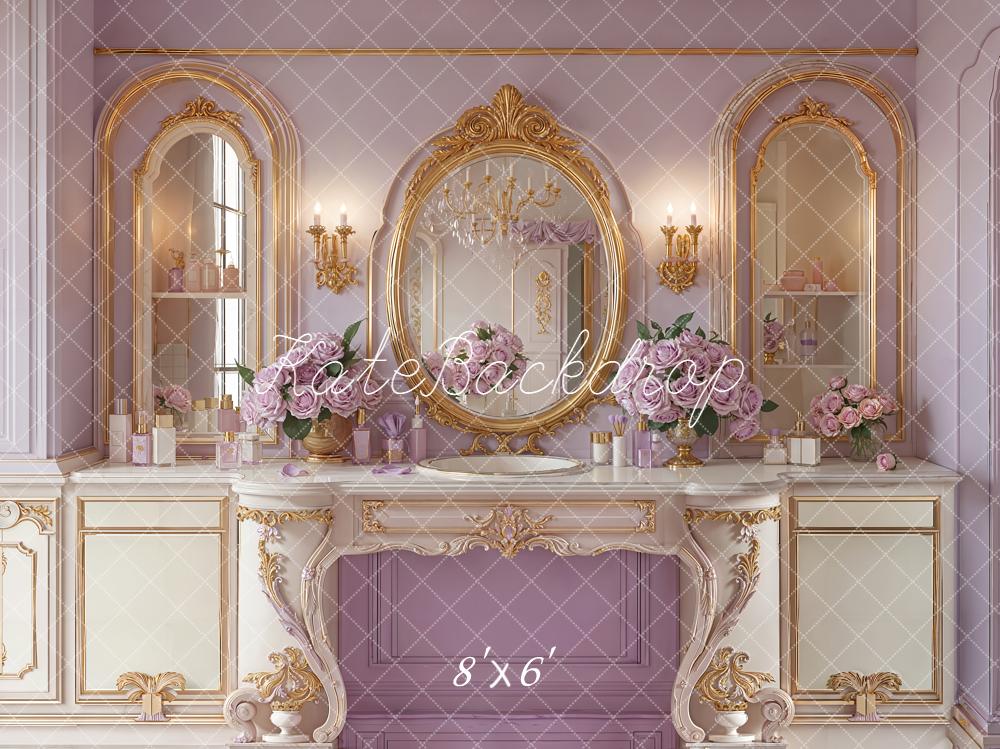 Kate Vintage Vanity Purple Gold Fleece Backdrop Designed by Emetselch