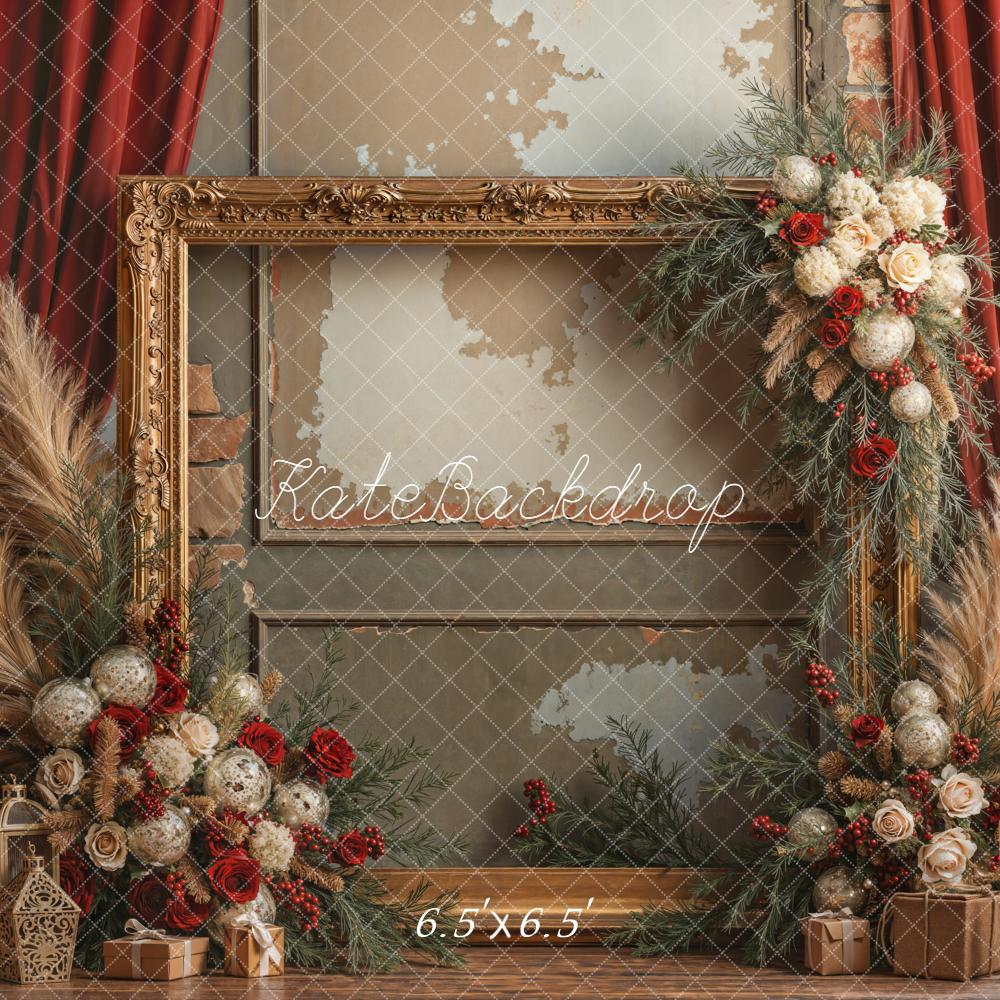 Kate Vintage Wall Gold Frame Christmas Floral Backdrop Designed by Emetselch - Image 4