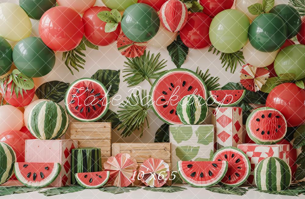Kate Watermelon Balloons Leaves Crates Fleece Backdrop Designed by Emetselch - Image 2