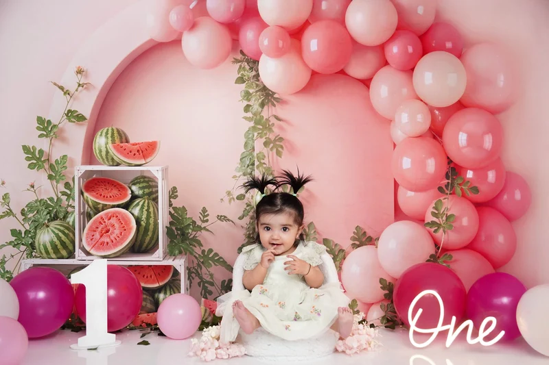 Kate Watermelon Crates Pink Balloons Arch Backdrop Designed by Emetselch