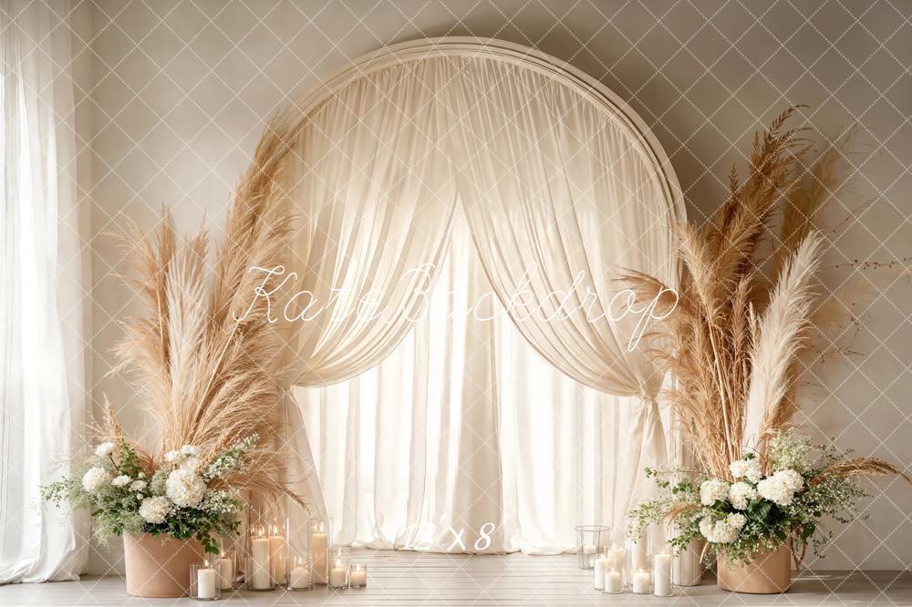 Kate Boho Wedding Arch Candles Beige Fleece Backdrop Designed by Emetselch - Image 4