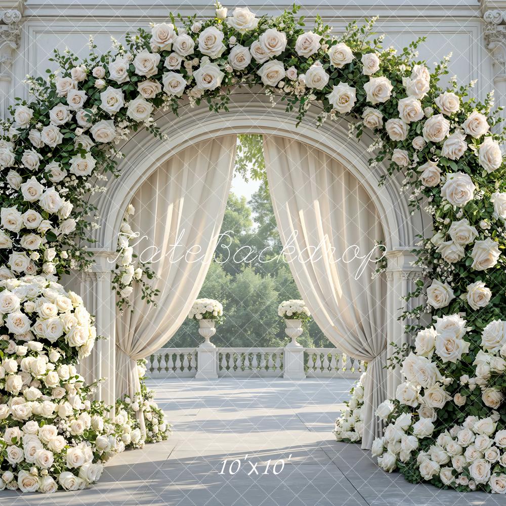 Kate Wedding Floral Arch White Roses Columns Backdrop Designed by Mini MakeBelieve - Image 7