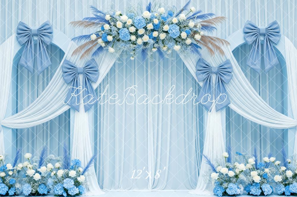 Kate Wedding Blue Drapes Floral Arch Fleece Backdrop Designed by Patty Robert - Image 4