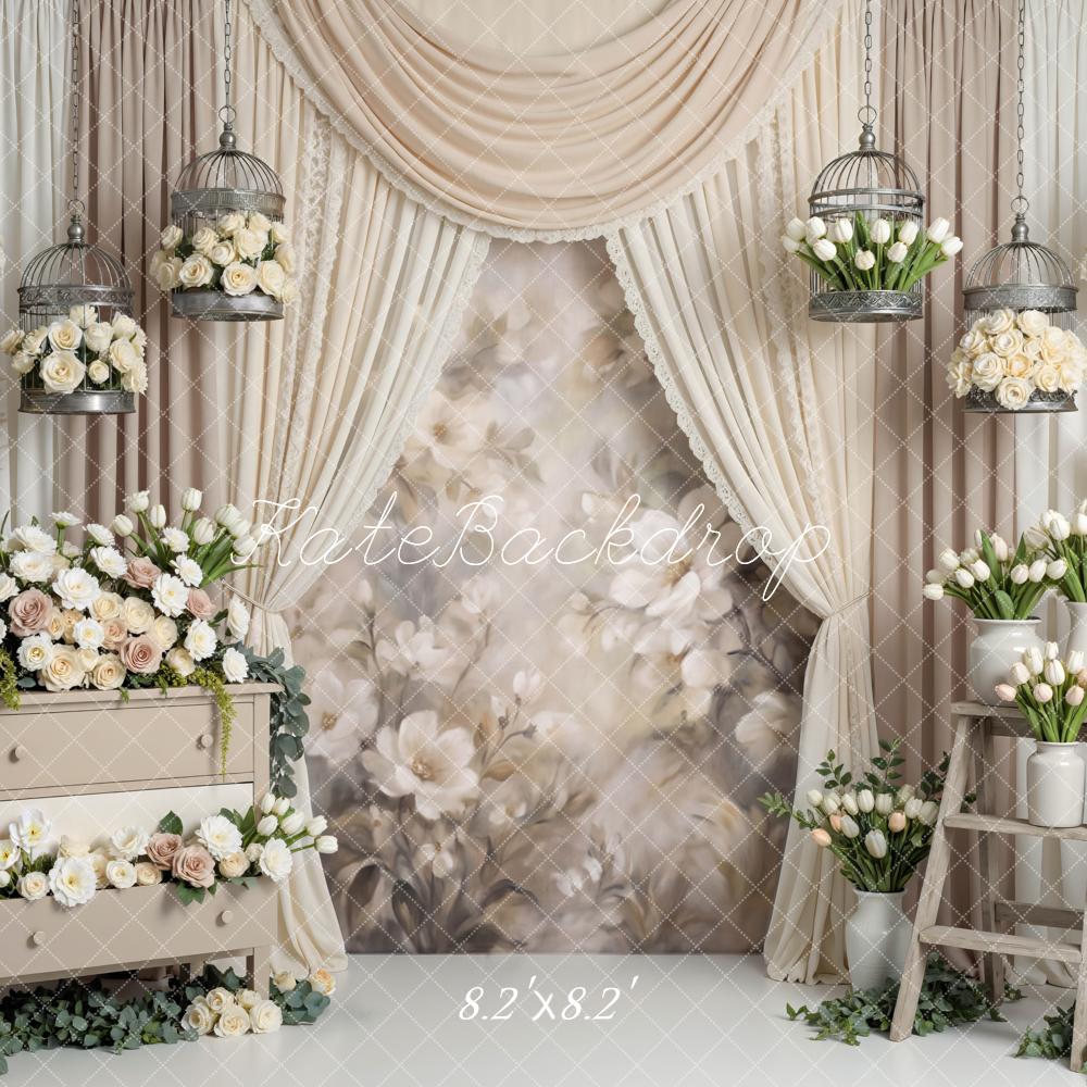 Kate Wedding Cream Floral Birdcages Drapes Backdrop Designed by Mini MakeBelieve - Image 5