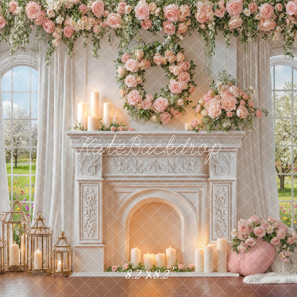 Kate Spring Wedding Fireplace Floral Garland Backdrop Designed by Emstselch - Image 5
