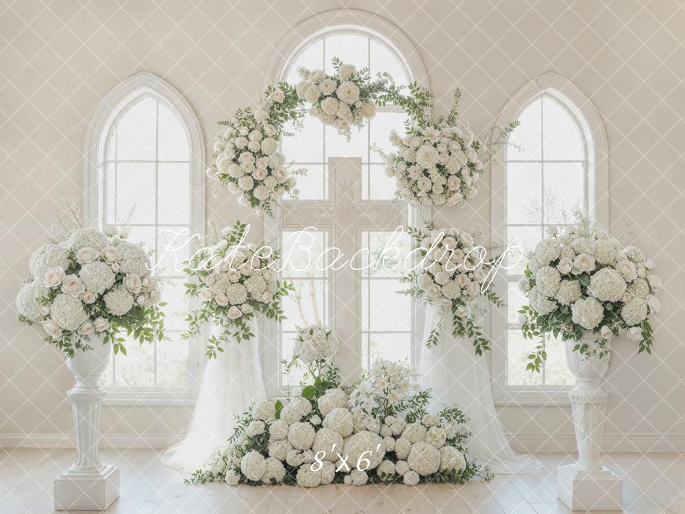 Kate Wedding Floral Arch Cross Windows Fleece Backdrop Designed by Emetselch