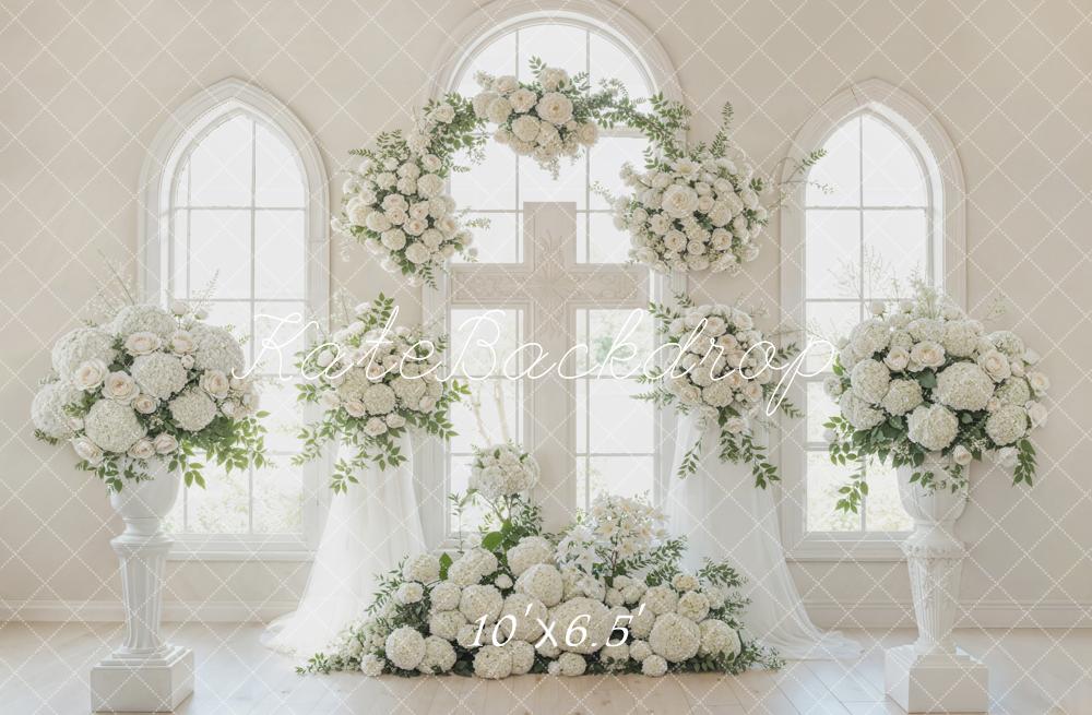 Kate Wedding Floral Arch Cross Windows Fleece Backdrop Designed by Emetselch - Image 2