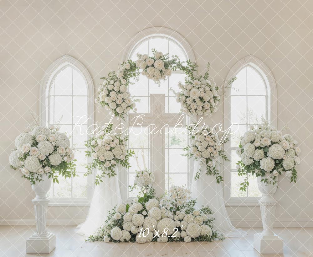 Kate Wedding Floral Arch Cross Windows Fleece Backdrop Designed by Emetselch - Image 3