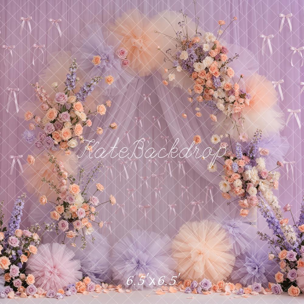 Kate Wedding Floral Arch Pastel Tulle Bows Backdrop Designed by Emetselch - Image 2