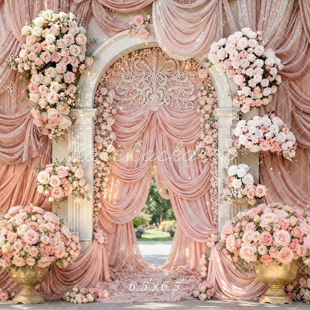Kate Wedding Floral Arch Pink Curtain Backdrop Designed by Mini MakeBelieve - Image 2