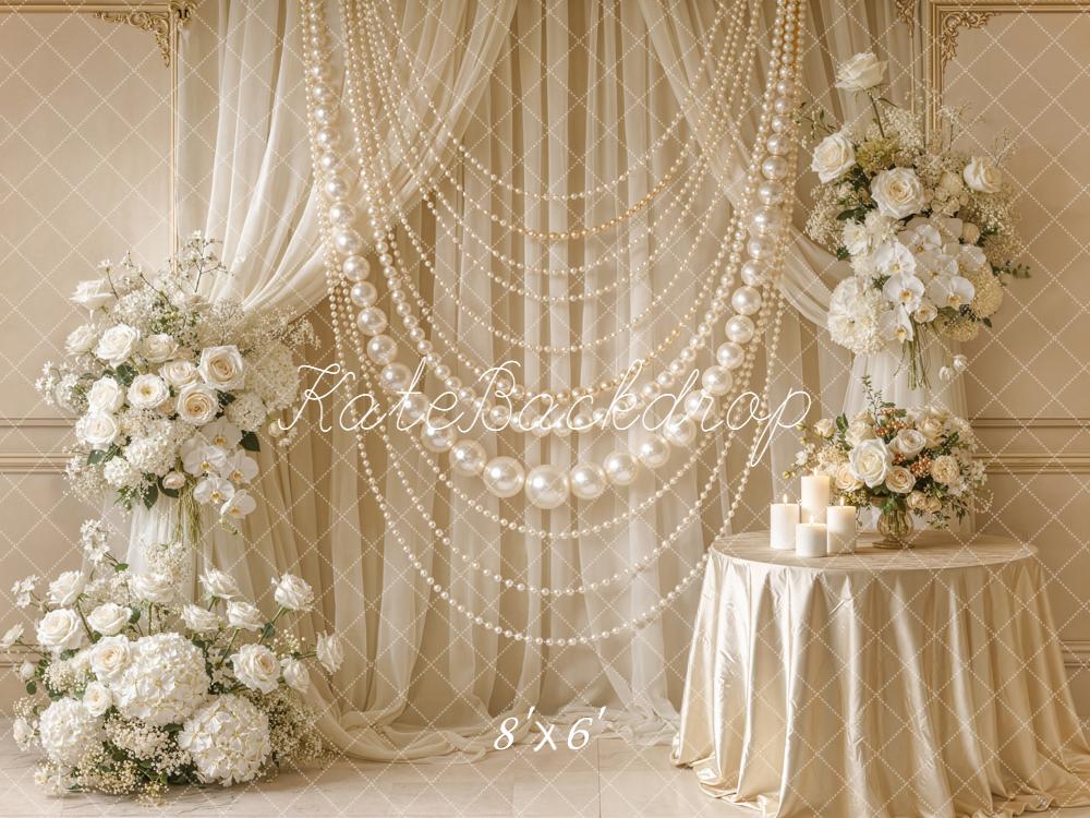 Kate Wedding Floral Pearl Drapes Candle Backdrop Designed by Emetselch - Image 5