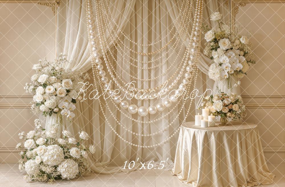 Kate Wedding Floral Pearl Drapes Candle Backdrop Designed by Emetselch - Image 6