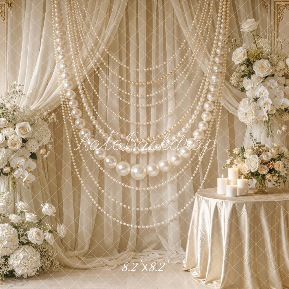 Kate Wedding Floral Pearl Drapes Candle Backdrop Designed by Emetselch - Image 7