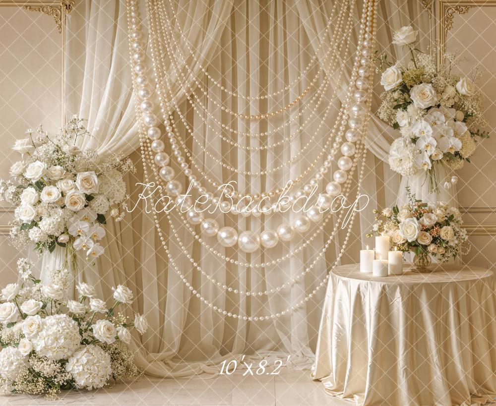 Kate Wedding Floral Pearl Drapes Candle Backdrop Designed by Emetselch - Image 8