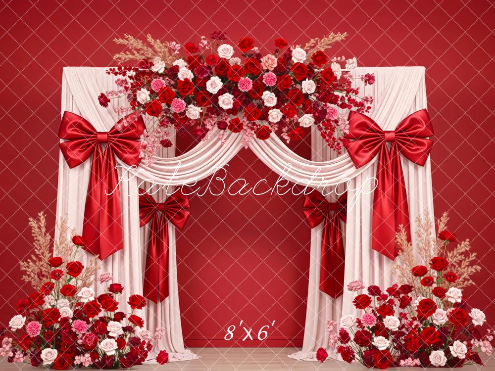 Kate Wedding Floral Red Bow Fleece Backdrop Designed by Patty Robert