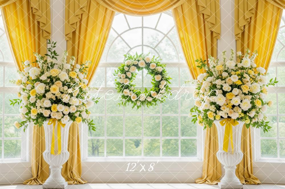 Kate Wedding Floral Arrangements Yellow Curtains Window Backdrop Designed by Patty Robert - Image 8