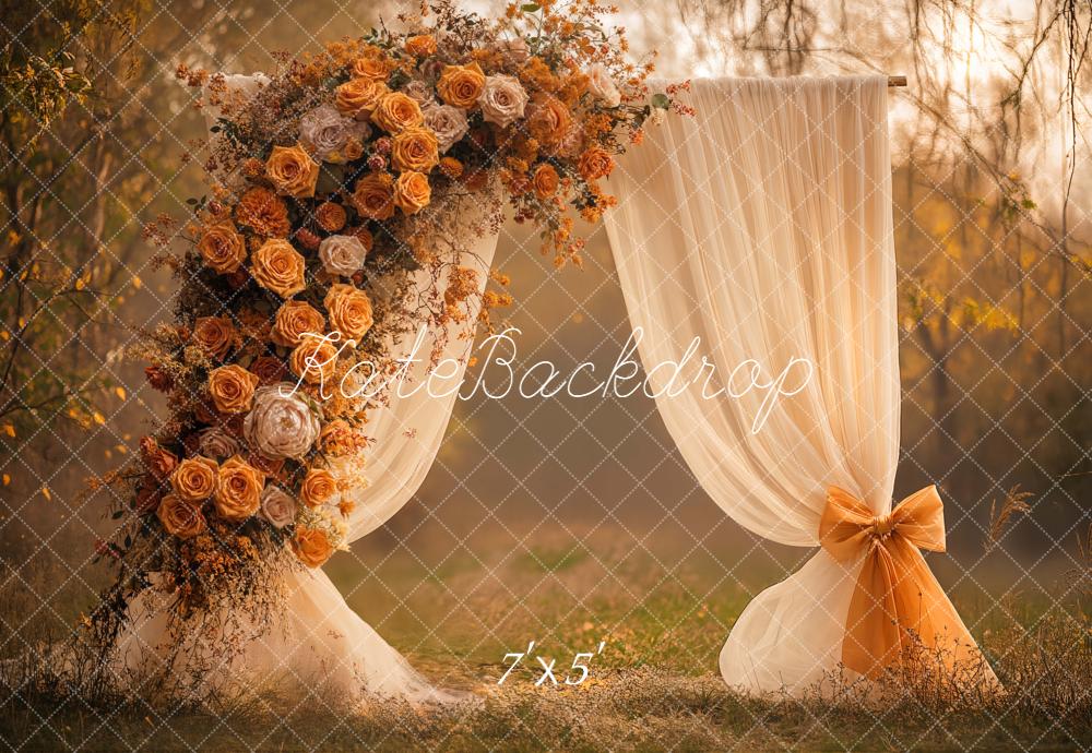 Kate Autumn Floral Arch Cream Curtains Backdrop Designed by Emetselch