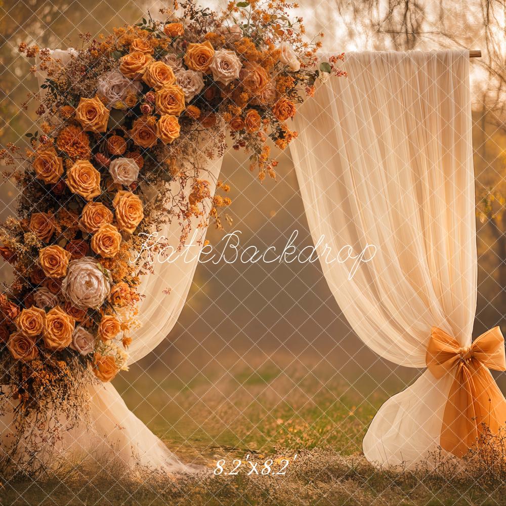 Kate Autumn Floral Arch Cream Curtains Backdrop Designed by Emetselch - Image 5