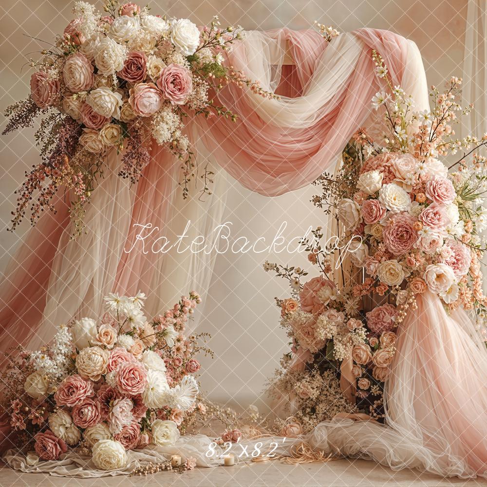 Kate Wedding Floral Arch Pink Drapes Backdrop Designed by Emetselch - Image 5