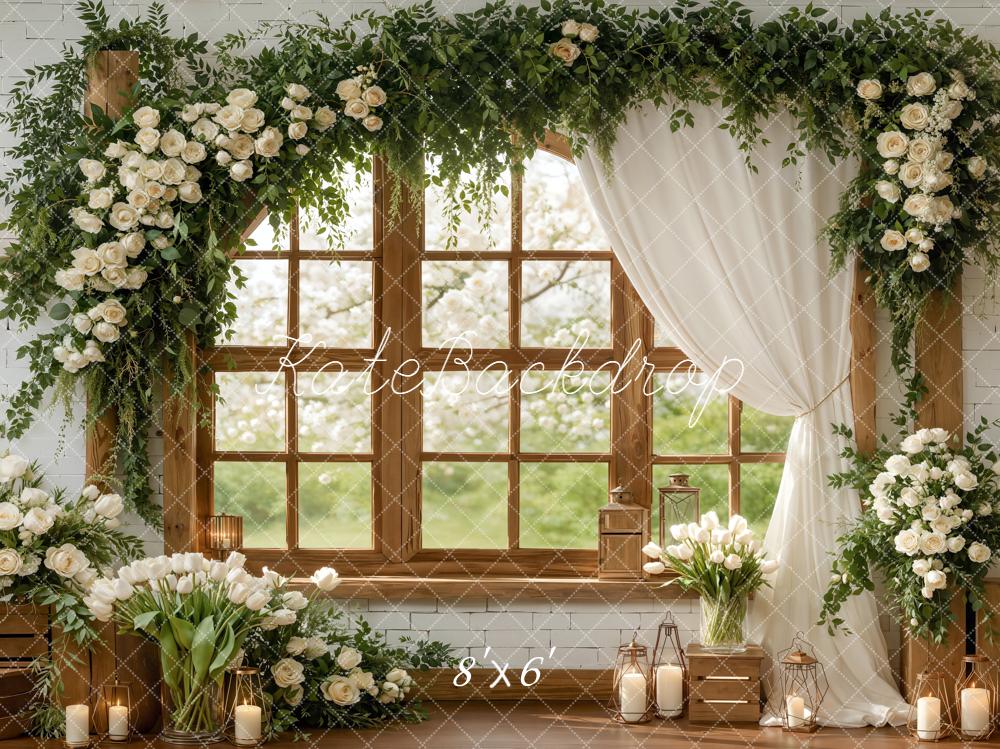Kate Wedding Garland Window Candles Fleece Backdrop Designed by Emstselch