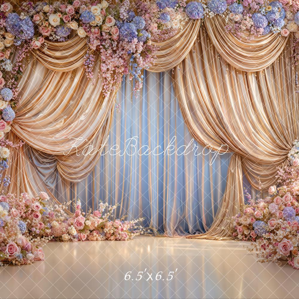 Kate Wedding Gold Drapes Pastel Floral Backdrop Designed by Emstselch - Image 2