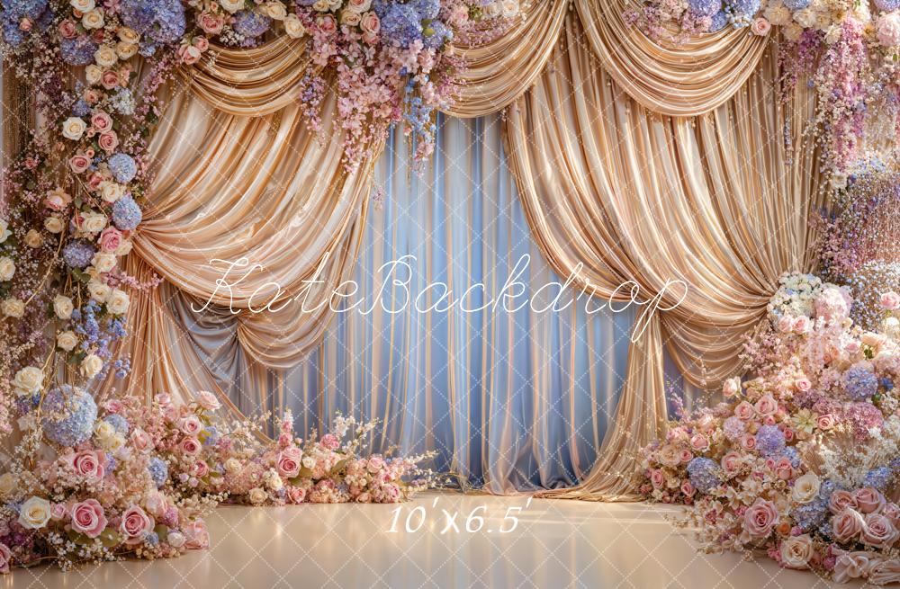 Kate Wedding Gold Drapes Pastel Floral Backdrop Designed by Emstselch - Image 4