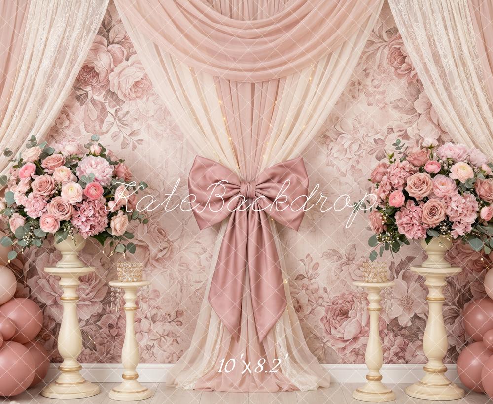 Kate Wedding Pink Floral Balloon Bow Fleece Backdrop Designed by Patty Robert - Image 3