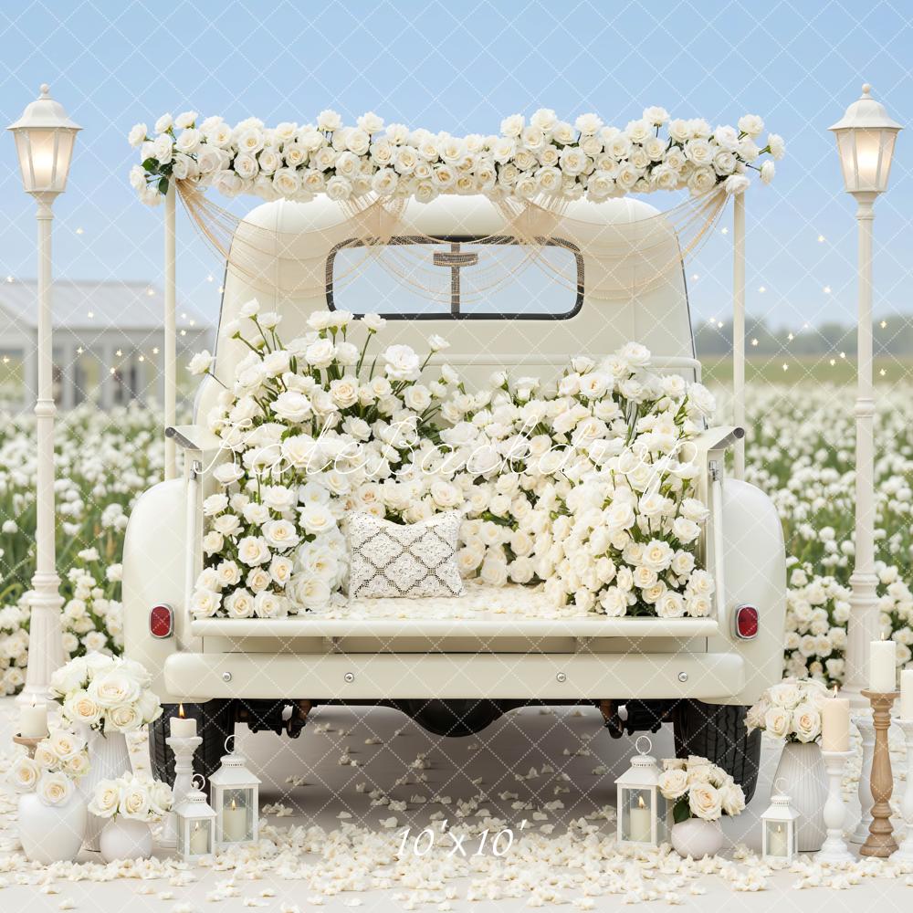 Kate Wedding Truck White Roses Field Backdrop Designed by Mini MakeBelieve - Image 7