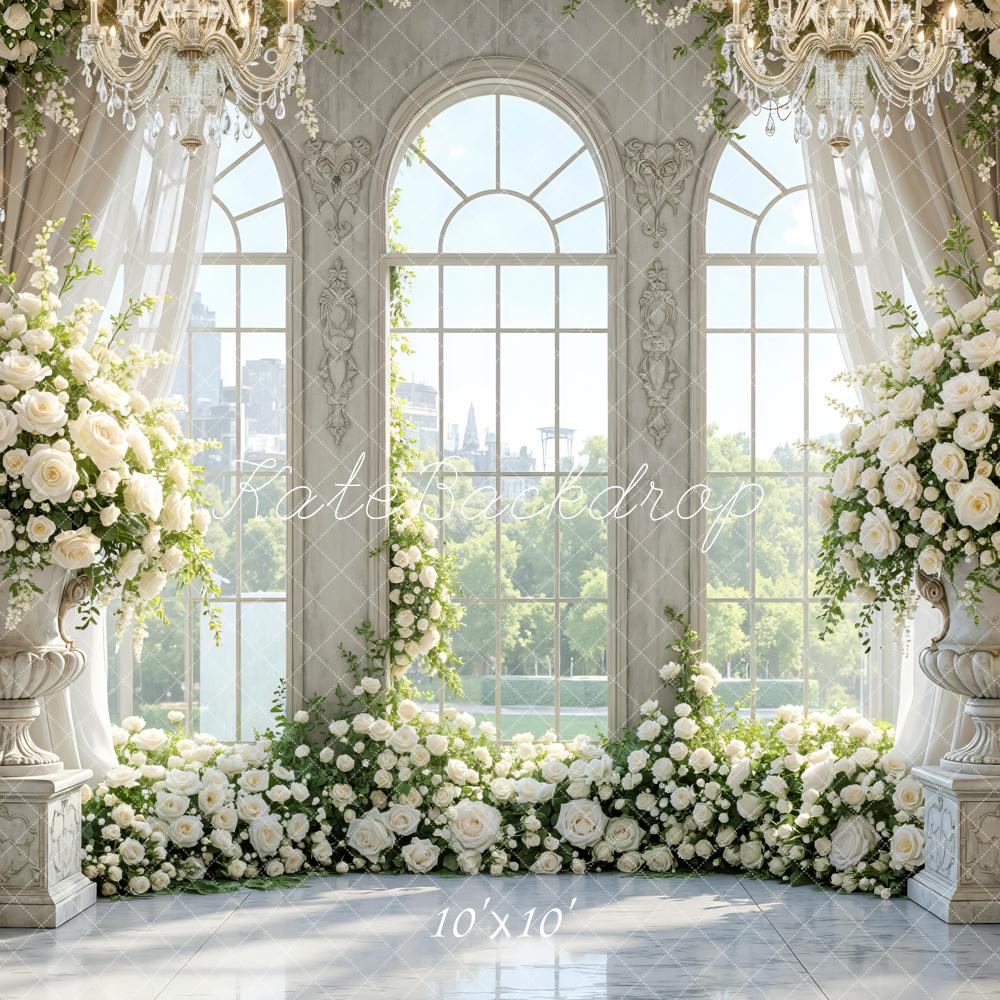Kate Wedding White Roses Elegant Chandeliers Backdrop Designed by Mini MakeBelieve - Image 7