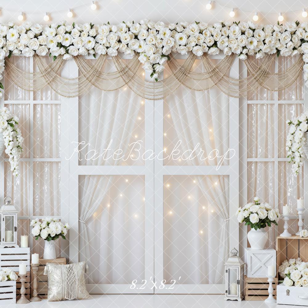 Kate Wedding White Roses Lanterns Elegant Backdrop Designed by Mini MakeBelieve - Image 5