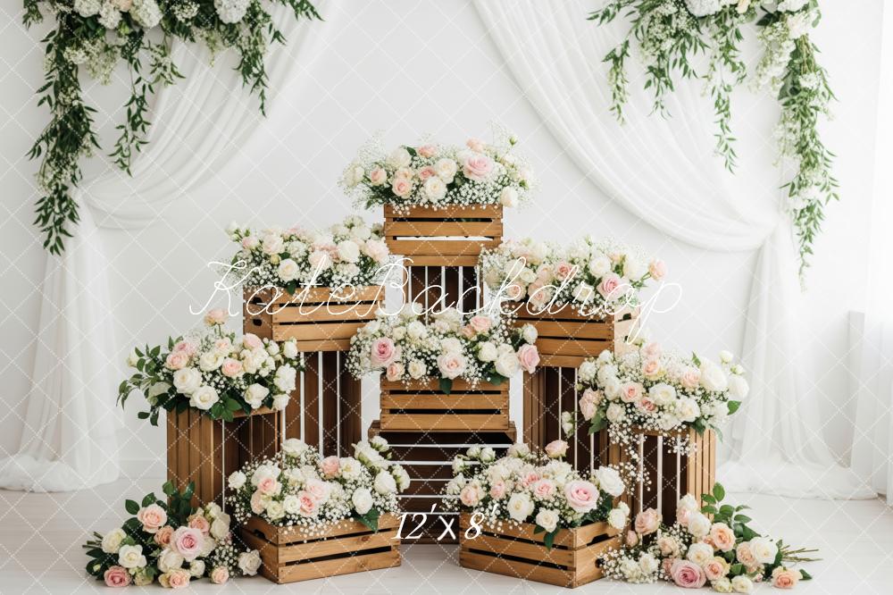 Kate Wedding Wooden Crates Floral White Drapes Backdrop Designed by Patty Robert - Image 8