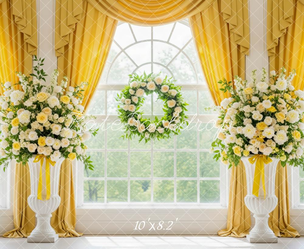 Kate Wedding Yellow Drapes Window Arch Fleece Backdrop Designed by Patty Robert - Image 3