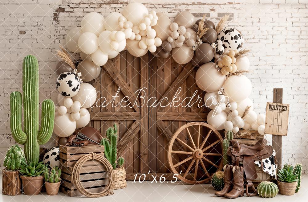 Kate Western Barn Balloons Cactus Wagon Wheel Fleece Backdrop Designed by Emetselch - Image 2