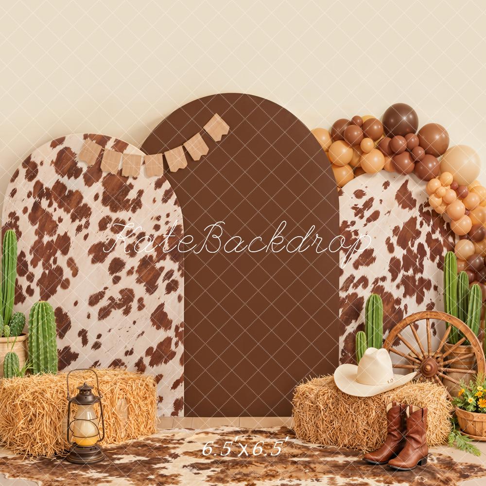 Kate Western Cow Cactus Hay Wagon Wheel Backdrop Designed by Emetselch - Image 2