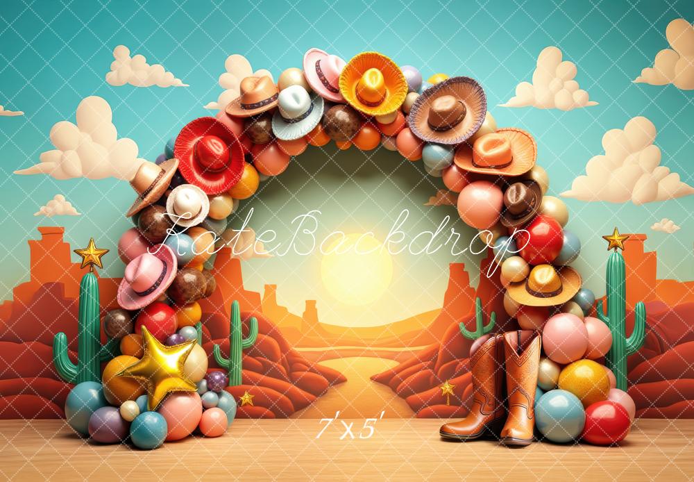 Kate Western Cowboy Hat Balloon Arch Desert Backdrop Designed by Laura Bybee